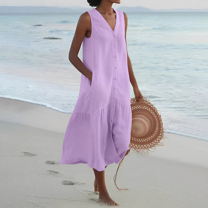 Katherine - Robe longue décontractée avec décolleté en V pour femmes