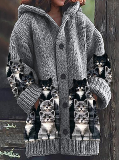 Jasmin - Cardigan en tricot douillet avec motif de chat