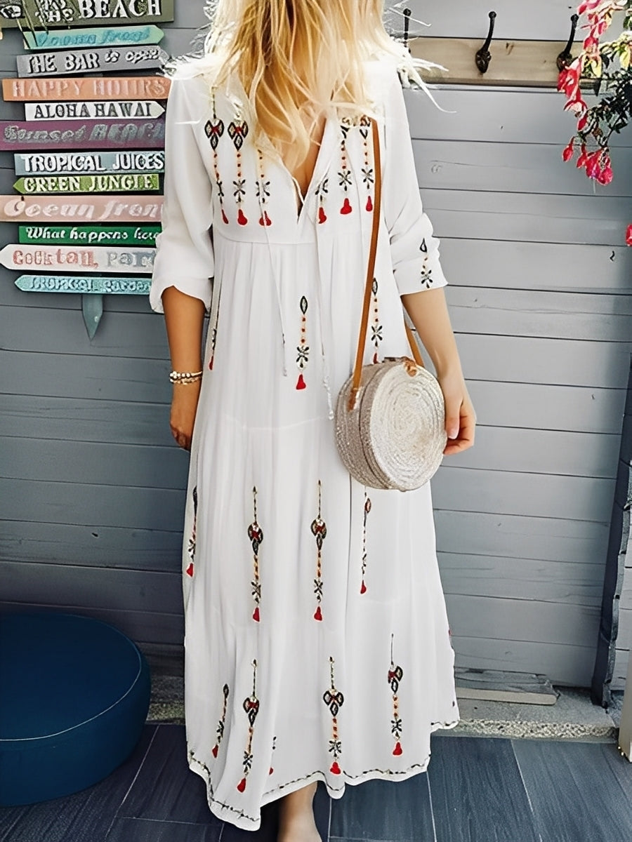 Cassandra - Robe élégante à col en V pour femmes