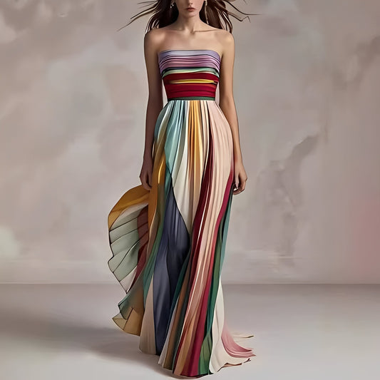 Julie - Robe maxi plissée et colorée pour femme