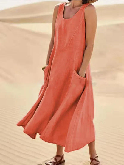 Gillian – Robe Classique Sans Manches en Lin et Coton