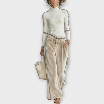 Ensemble de Haut en Maille avec Bord Contrasté et Pantalons Lounge en Velours
