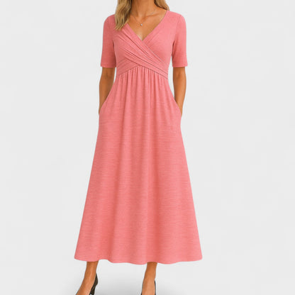 Riley – Robe Midi Élégante avec Col en Surplis