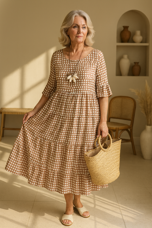 Iris™ | Robe Midi à Manches Courtes Sable
