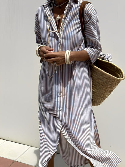 Christel - Robe polo longue à rayures pour femme