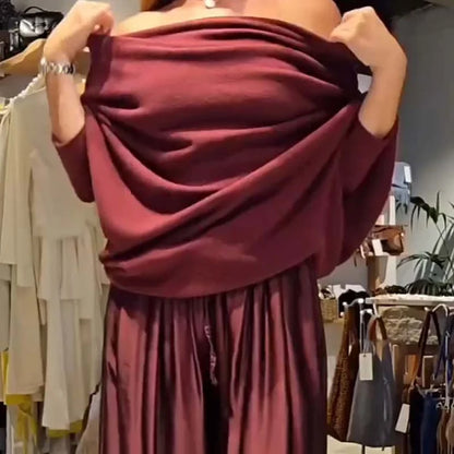 Ensemble chic de lounge à deux pièces avec épaules dénudées – doux, flatteur et élégamment sans effort
