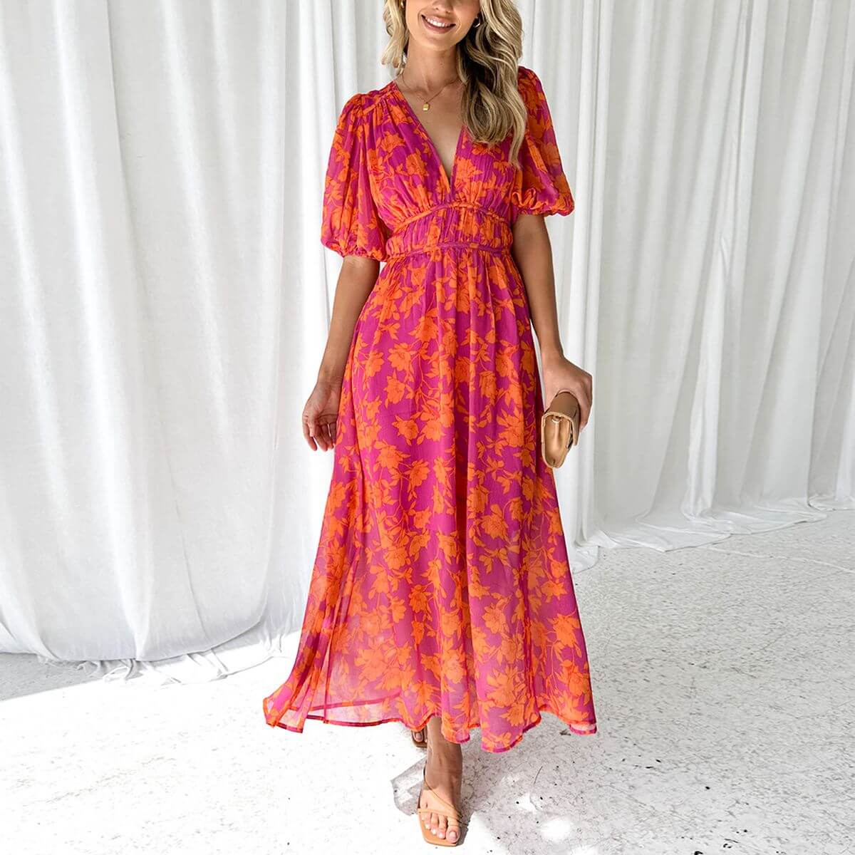 Kathy - Robe maxi élégante avec décolleté en V