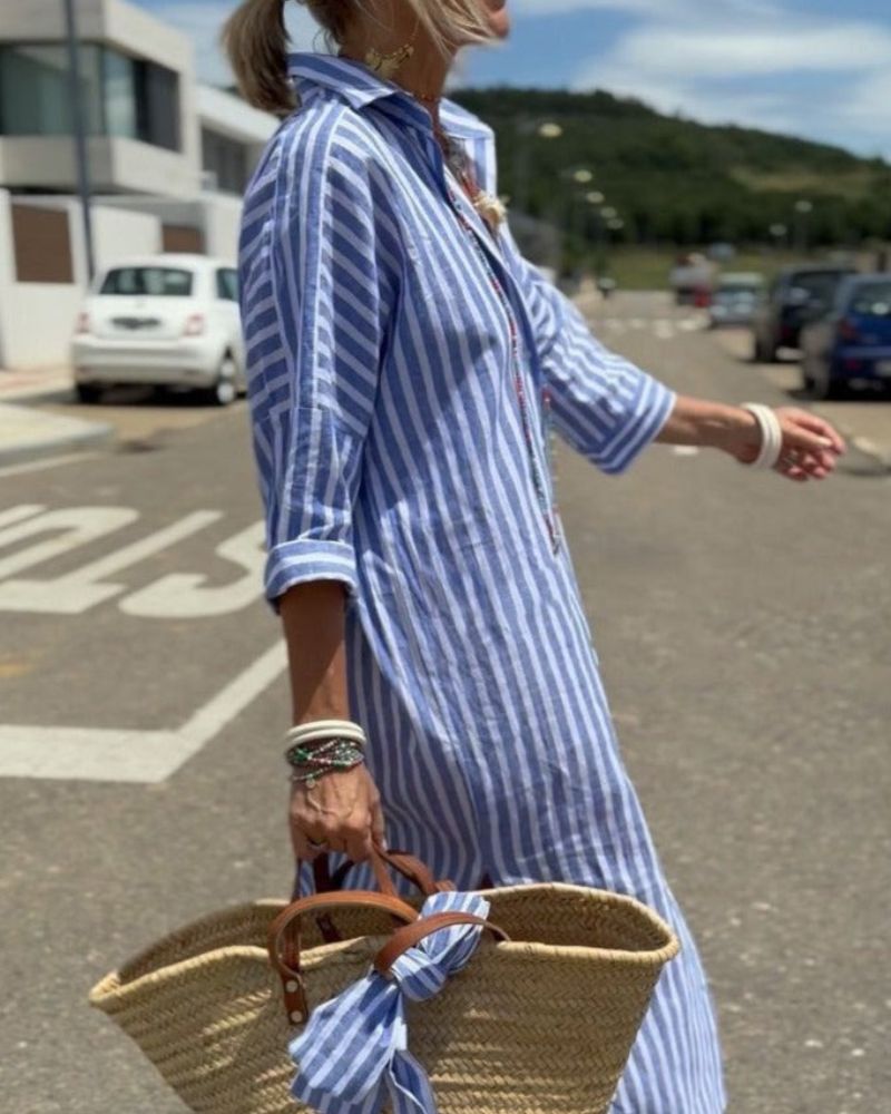 COLEN - ROBE CHEMISE CLASSIQUE À RAYURES AVEC CORDON