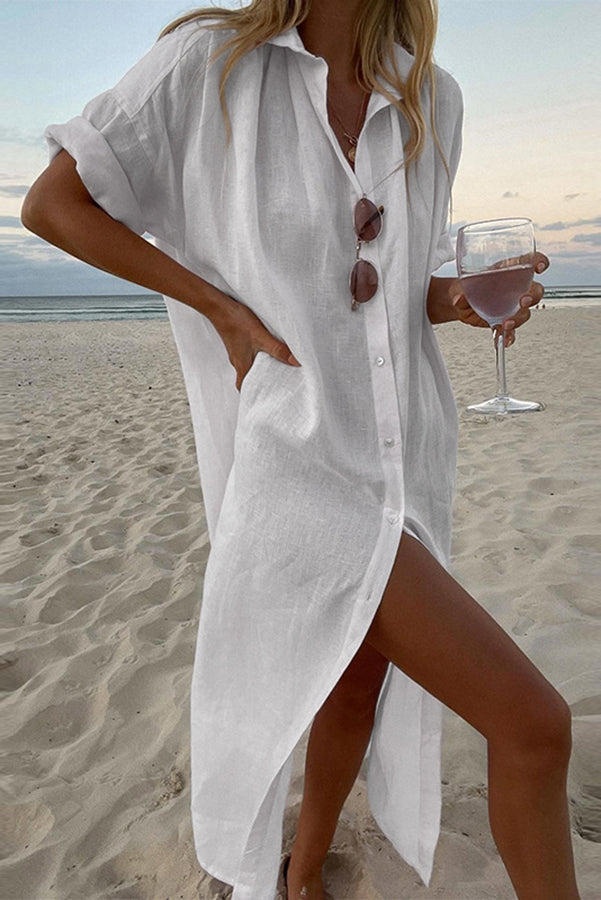 Gracey - Robe chemise décontractée au style de plage estivale