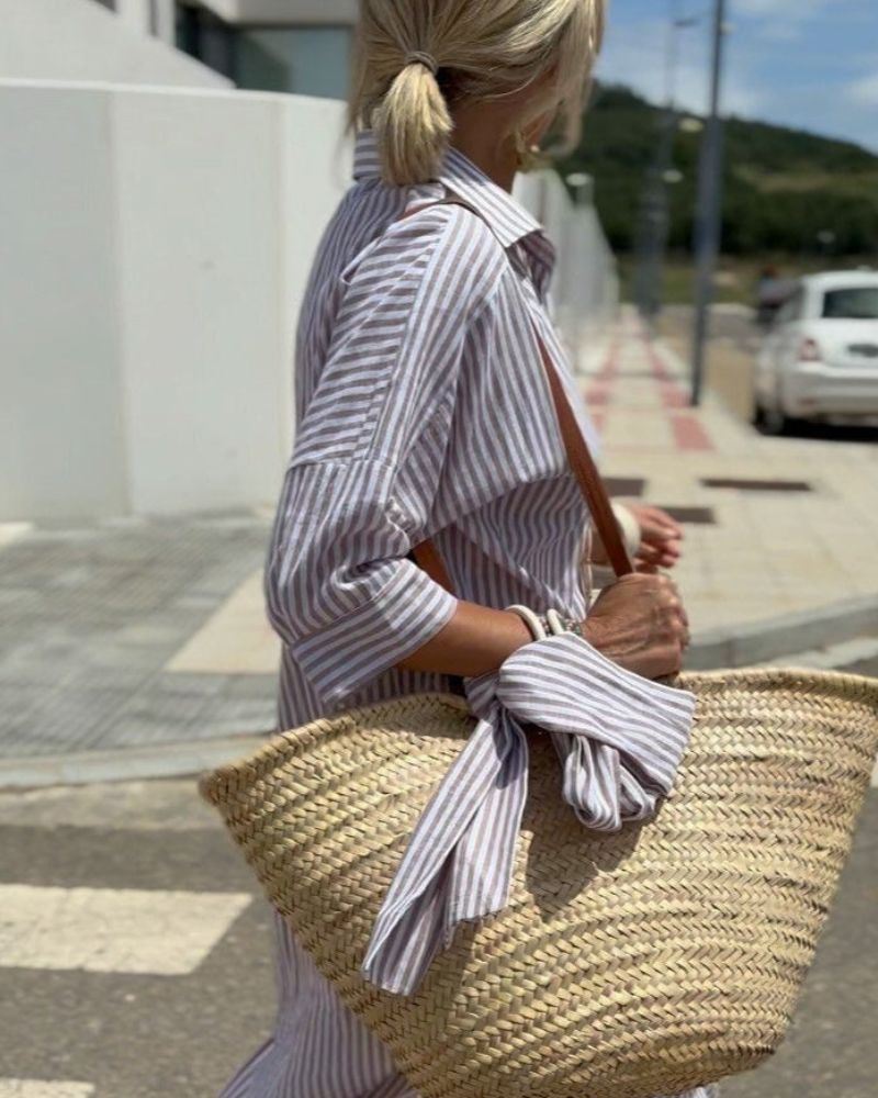 COLEN - ROBE CHEMISE CLASSIQUE À RAYURES AVEC CORDON