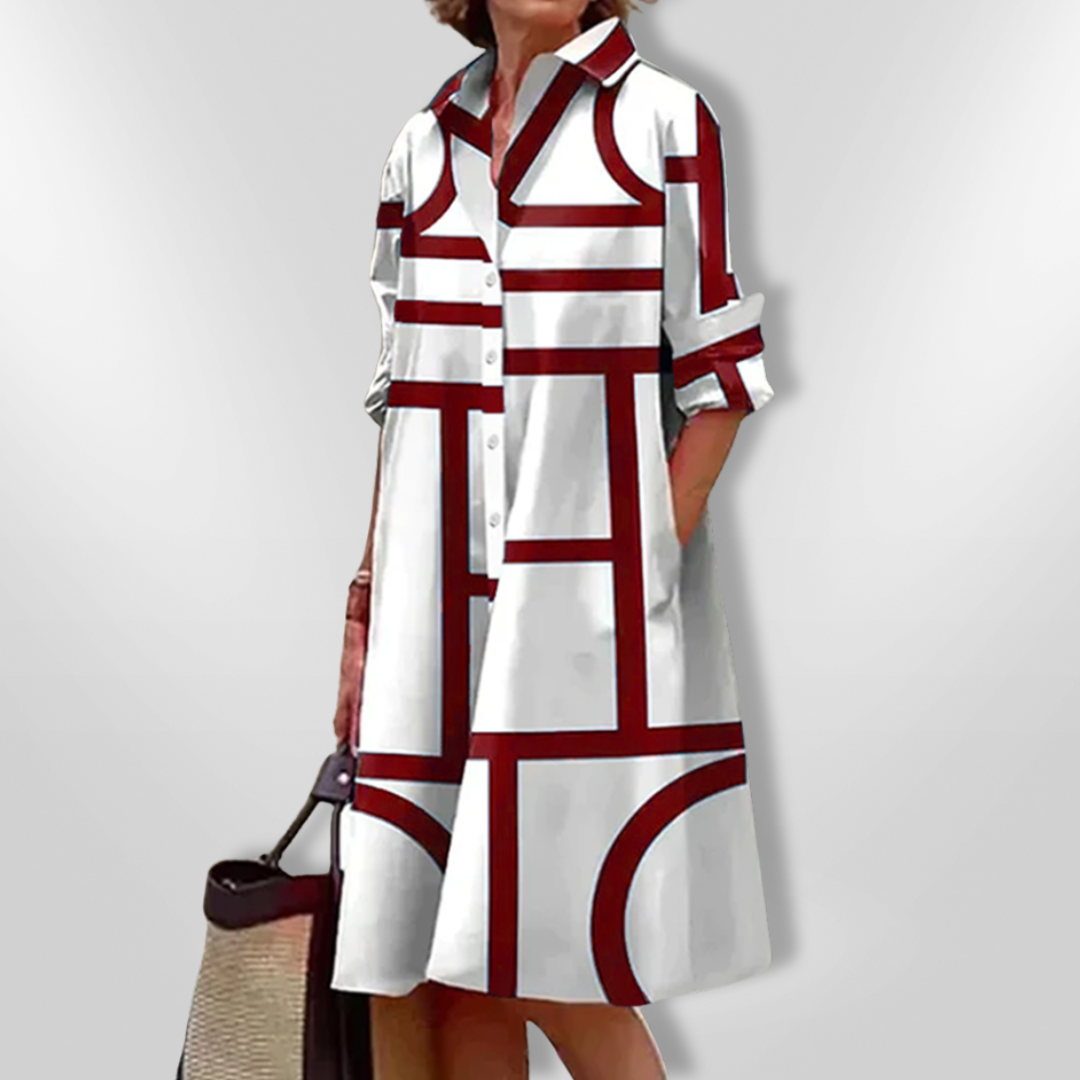 Helena | Robe Midi avec Motif Géométrique