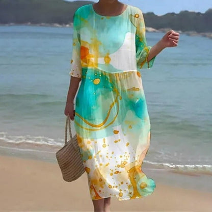 Keely - Robe midi féminine, légère, avec imprimé floral