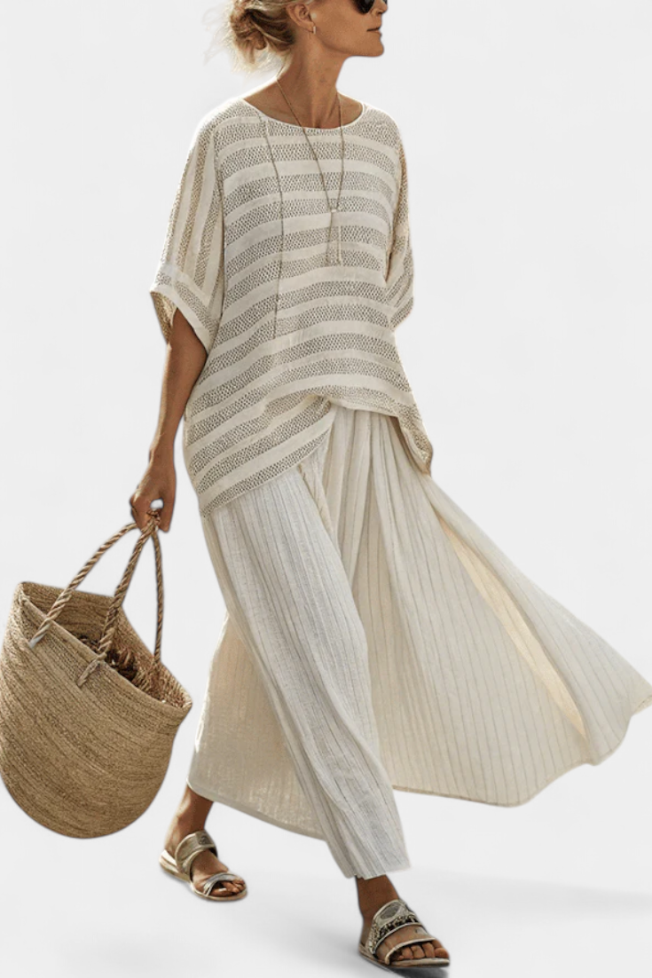 Westlyn | Haut en bambou rayé confortable et pantalon en lin fluide