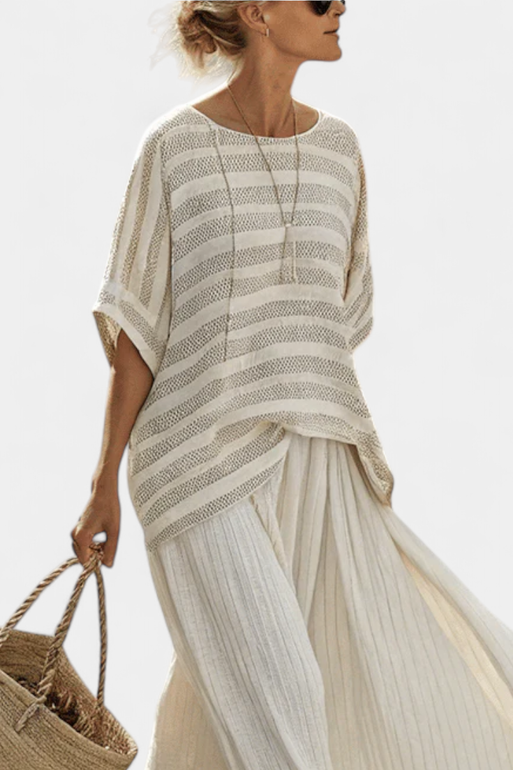 Westlyn | Haut en bambou rayé confortable et pantalon en lin fluide