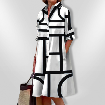 Helena | Robe Midi avec Motif Géométrique