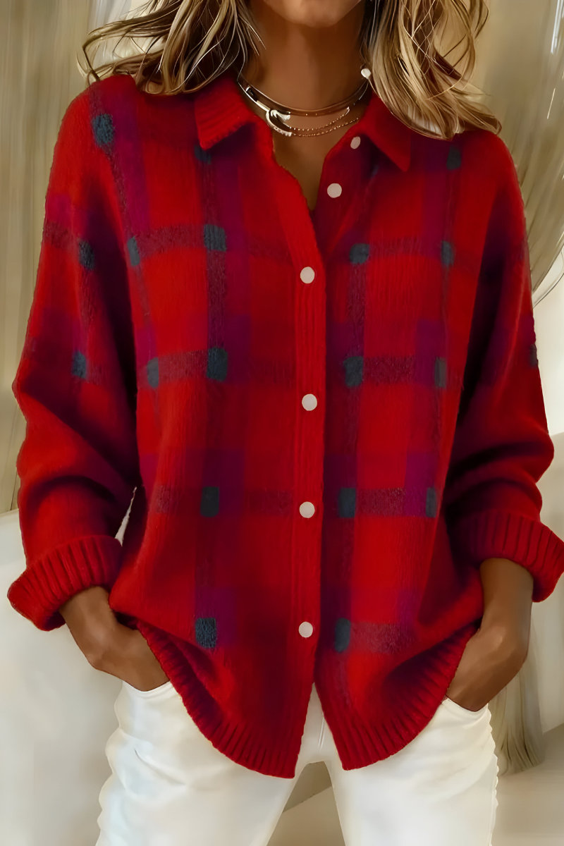 Anna - Cardigan à carreaux en tricot doux