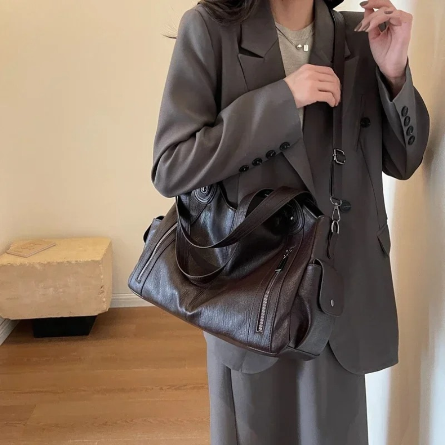 Uma - Sac à Bandoulière Grande Capacité avec Double Fermeture Éclair