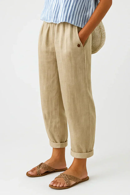 Edith - Pantalon Léger en Lin et Coton Élégant