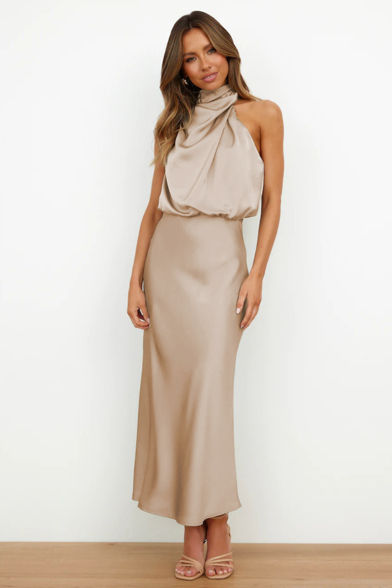 Elianna - Robe midi élégante avec décolleté asymétrique