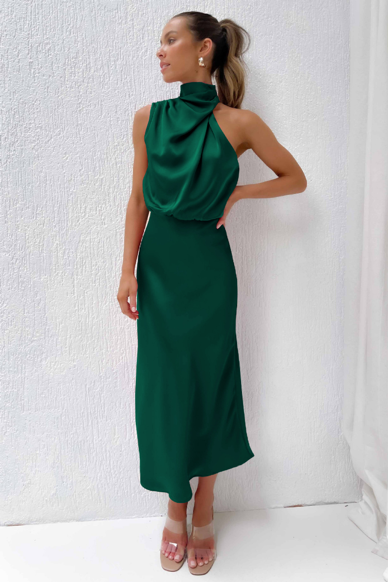 Elianna - Robe midi élégante avec décolleté asymétrique