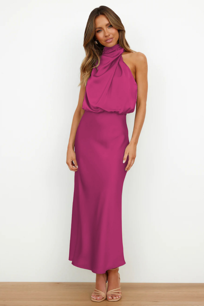 Eliana – Robe midi élégante avec décolleté asymétrique