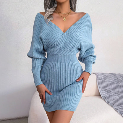 Robe-pull col en V pour femme | Mini