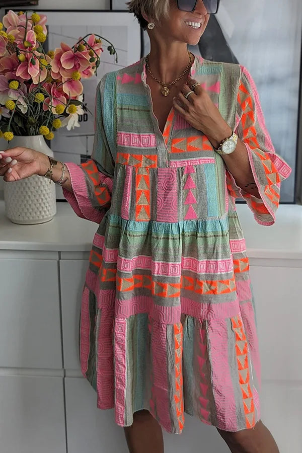 Ava - Robe d'Été en Coton et Chanvre avec Décolleté en V Chic