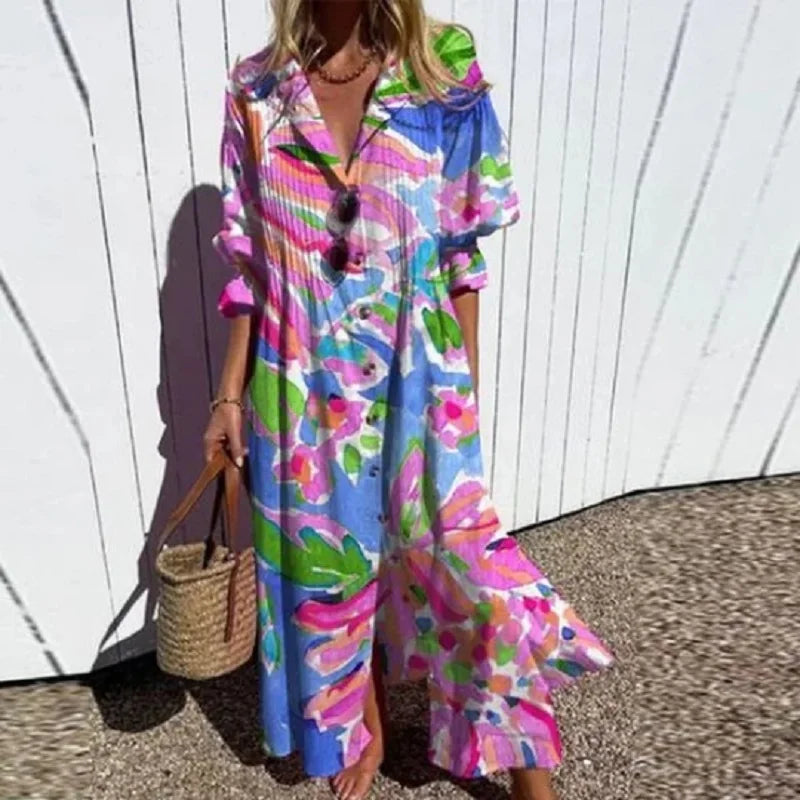 Cassidy - Robe Maxi à Manches Bouffantes Boho