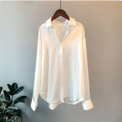 Olivia - Blouse Luxe en Satin à Manches Longues