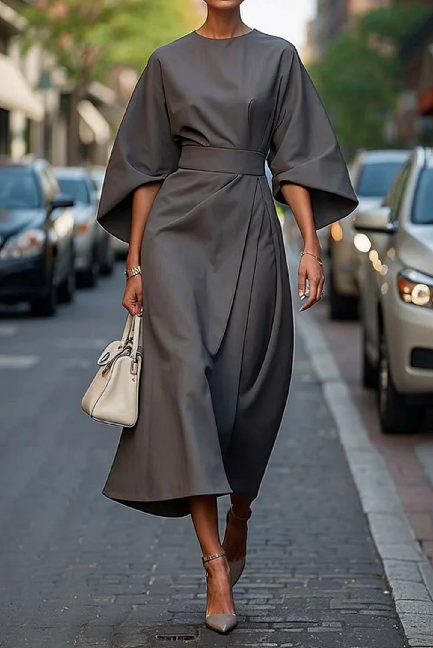 Sonia - Robe Élégante avec Manches Bouffantes et Ceinture
