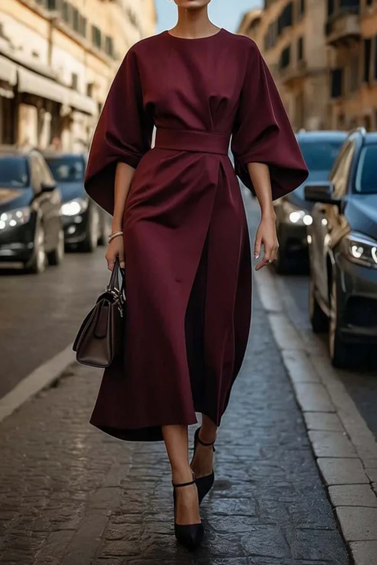 Sonia - Robe Élégante avec Manches Bouffantes et Ceinture