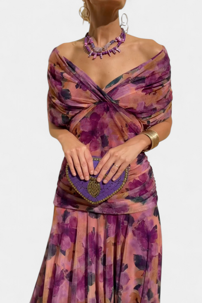 VIVIAN | ROBE LONGUE À FLEURS AVEC ENCOLURE EN V