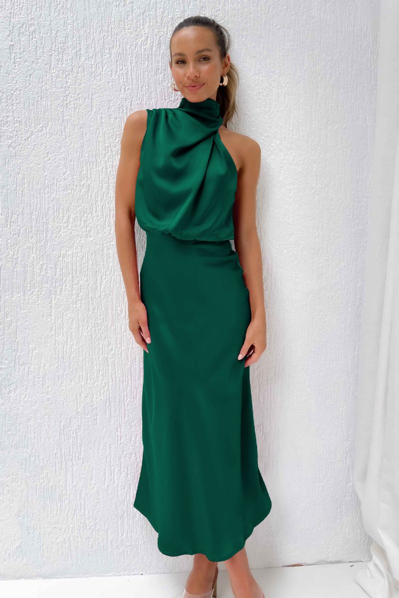 Elianna – Robe midi élégante avec décolleté asymétrique