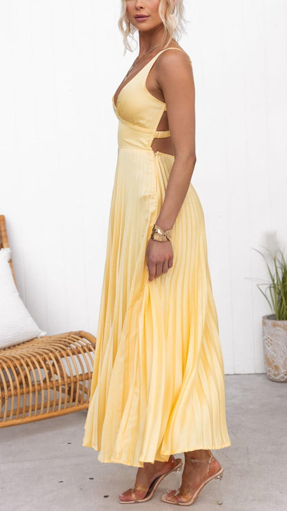 Eline | Robe Maxi Élégante avec Décolleté en V et Jupe Plissée