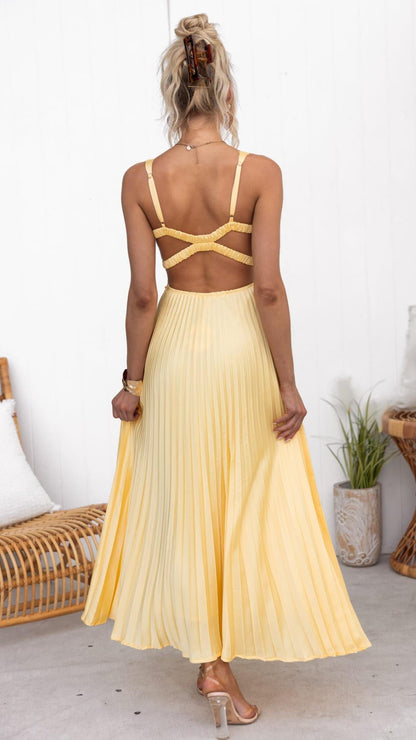CERISE - ROBE MAXI PLISSÉE ÉLÉGANTE