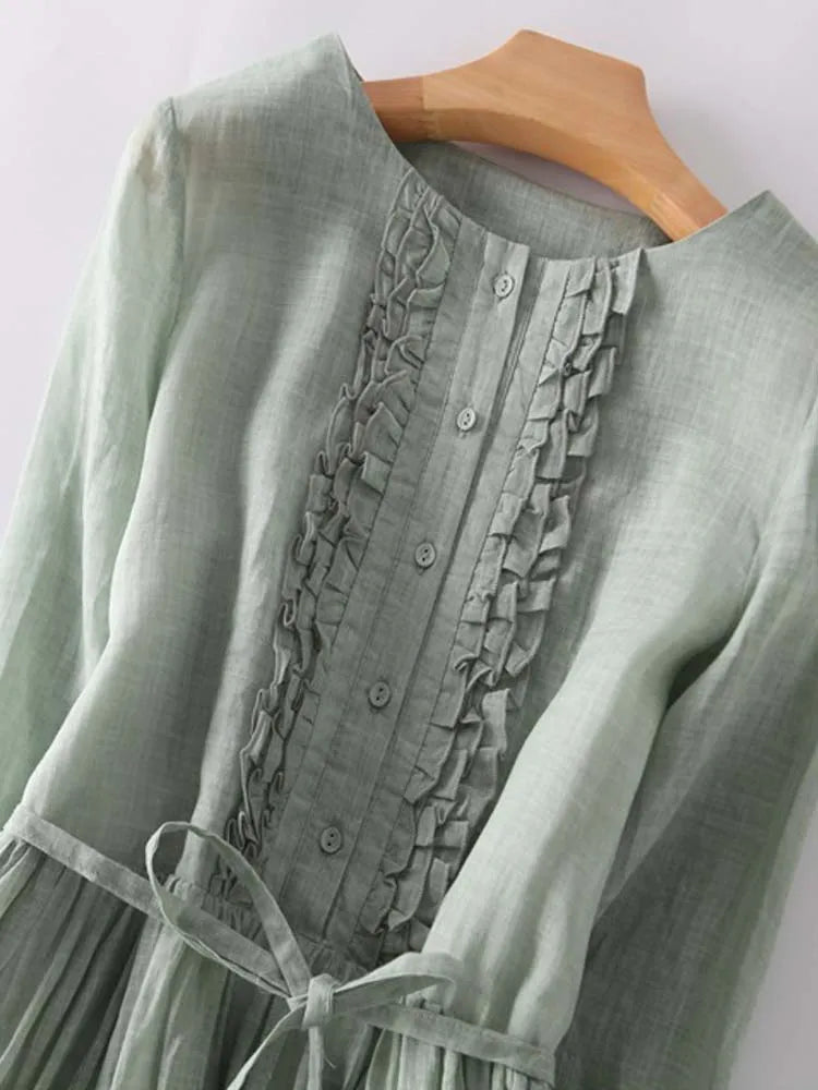 Arya - Robe à Col Rond en Dentelle avec Taille pour Femmes