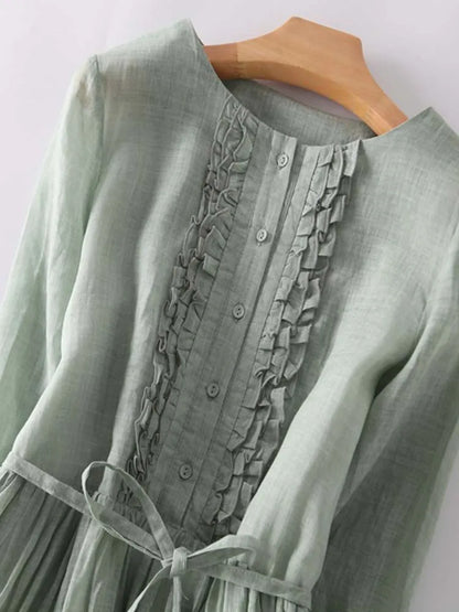 Arya - Robe à Col Rond en Dentelle avec Taille pour Femmes