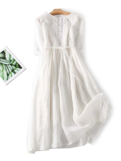 Arya - Robe à Col Rond en Dentelle avec Taille pour Femmes