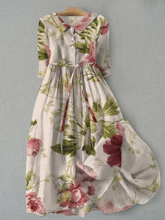 Robe Femme - Robe d'Été Vintage Fleurie avec Cordon pour Invités de Mariage