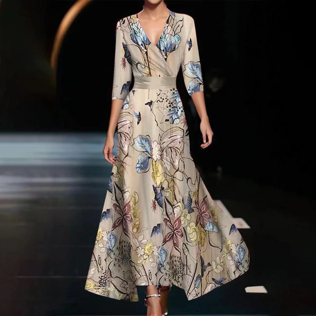 Leyla - Robe enveloppante florale intemporelle