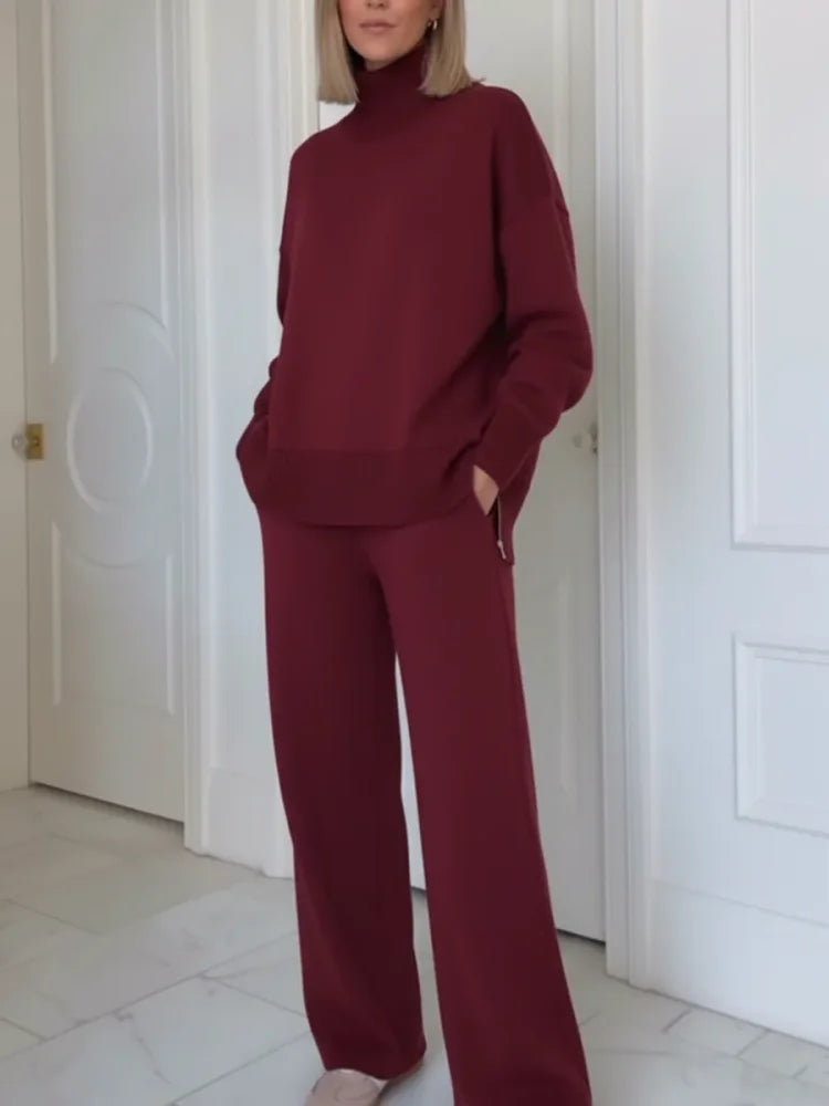Ensemble de Deux Pièces avec Col Montant et Fermeture Éclair, Pantalons Droits