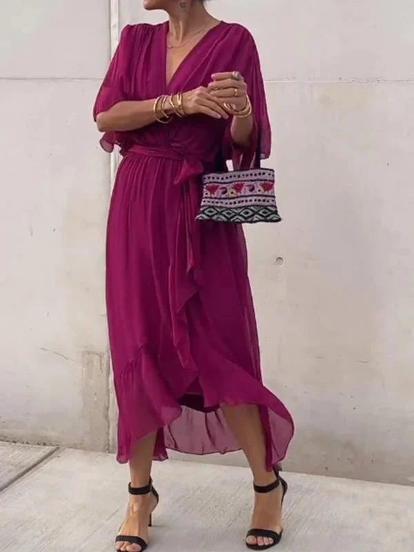 Monica™ | Robe en Chiffon de Soie à Col V