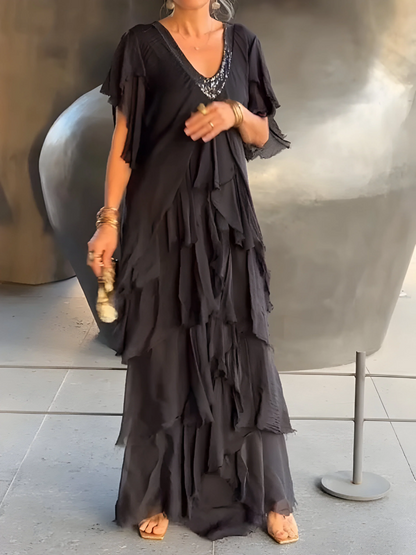 Rizza - Robe Plissée avec Décolleté en V et Fluidité