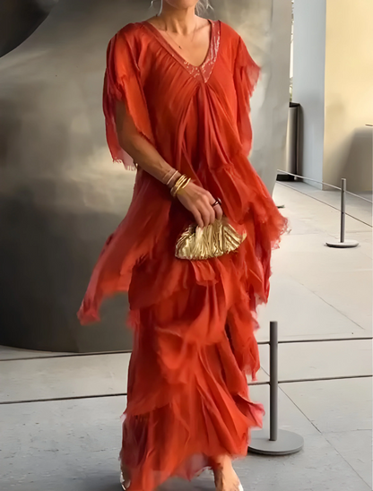 Riza - Robe Plissée avec Décolleté en V et Fluide