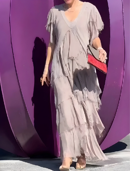 Rizza - Robe Plissée avec Décolleté en V et Fluidité