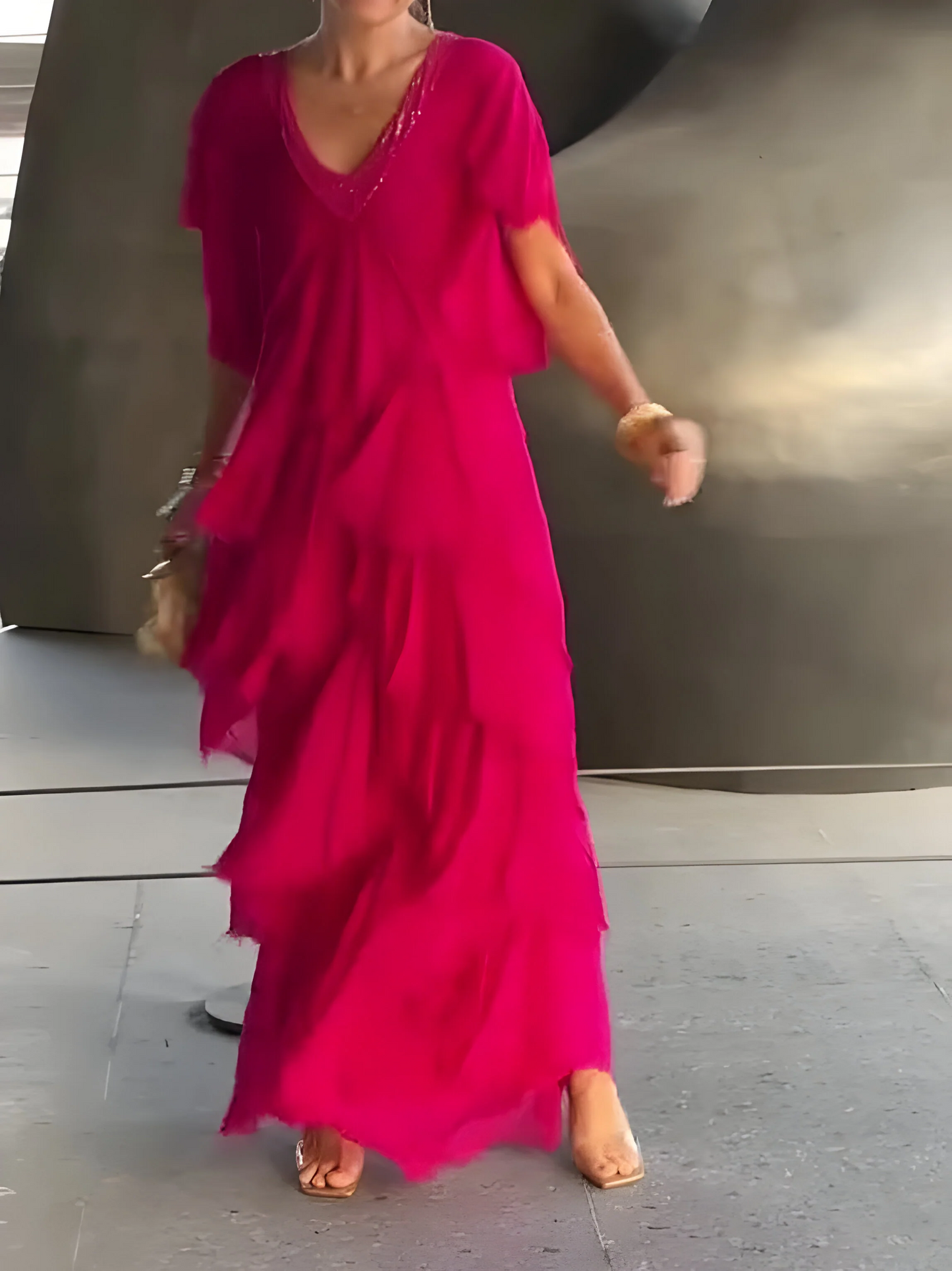 Rizza - Robe Plissée avec Décolleté en V et Fluidité