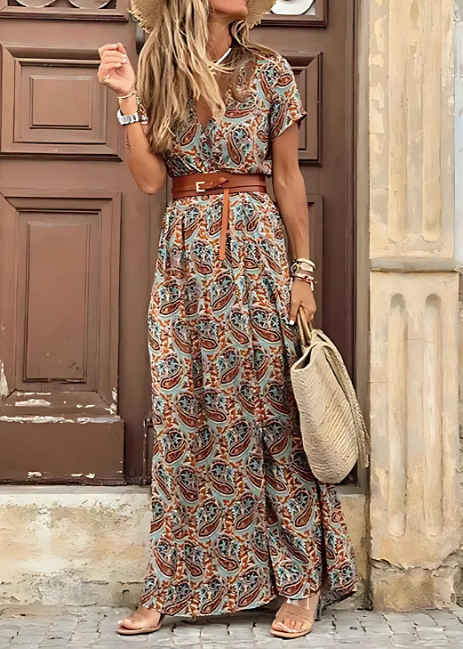 Kylie | Robe Longue Bohémienne avec Taille Plissée