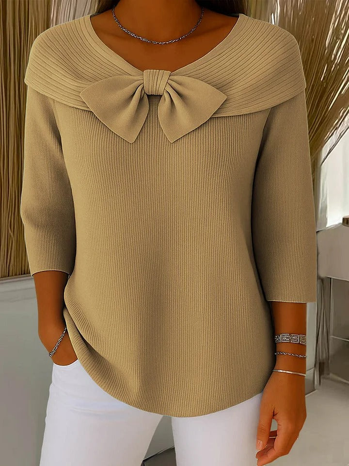 Emma – Pull Femme avec Nœud et Encolure Ronde