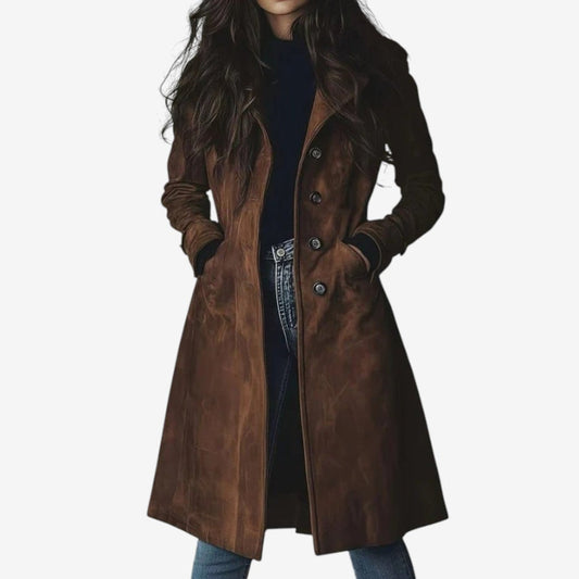 ISABELLE – MANTEAU LONG EN SIMILI CUIR VINTAGE