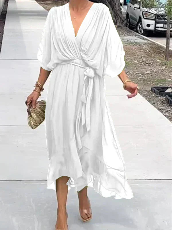 Monica™ | Robe en Chiffon de Soie à Col V